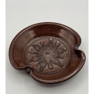 Blaisdell Pottery Ashtray Catchall Dish Brown Flower Signed 6.5 Inch Studio Art